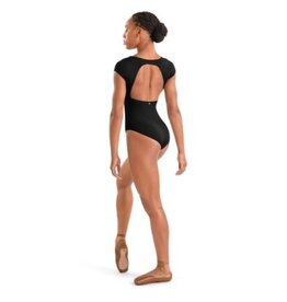 Mirella Floral Embroidered Detail Cap Sleeve Leotard - Black
