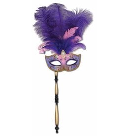 Beistle Feathered Mask with Stick