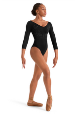 Mirella V-Neck Embroidered 3/4 Sleeve Leotard - Petite