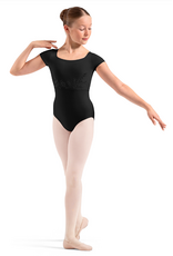 Mirella Children's Floral Embroidered Detail Cap Sleeve Leotard - Black