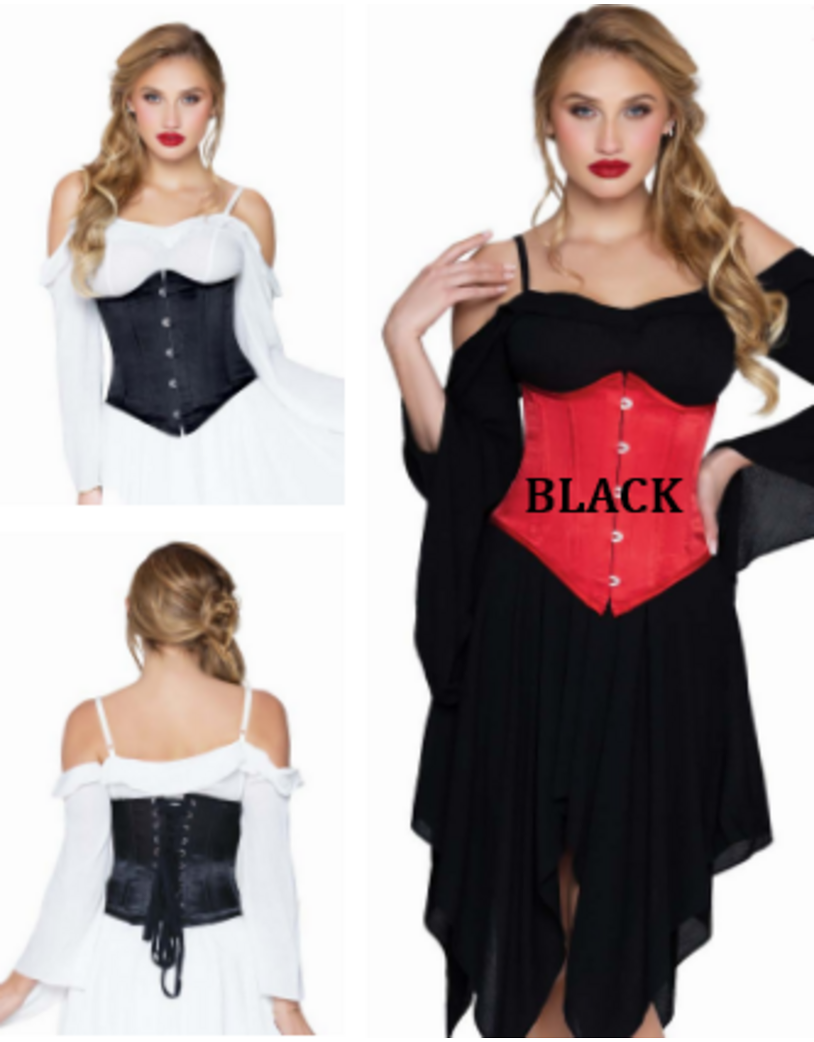 Leg Avenue Black Steel Boned Satin Waist Cincher - Large