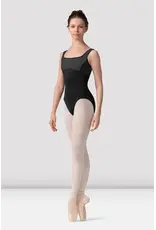 Mirella Square Neck Tank Leotard with Striped Bodice BLACK