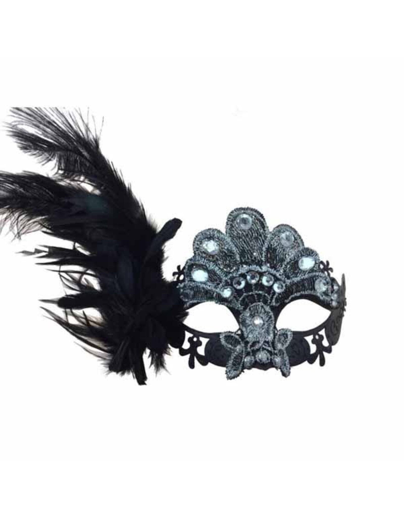 KBW Gem Feather Mask - Black Silver