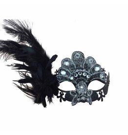 KBW Gem Feather Mask - Black Silver
