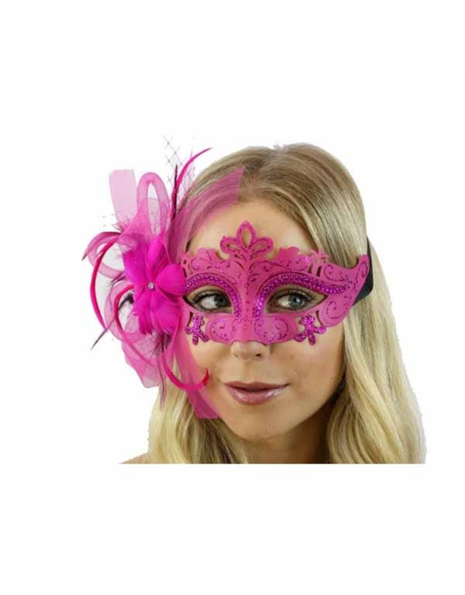 KBW Feather Flower Mask - Hot Pink