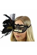 KBW Feather Masquerade Mask Black Gold