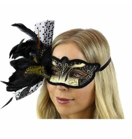 KBW Feather Masquerade Mask Black Gold
