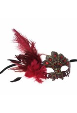KBW Gem Feather Mask - Burgundy and Red
