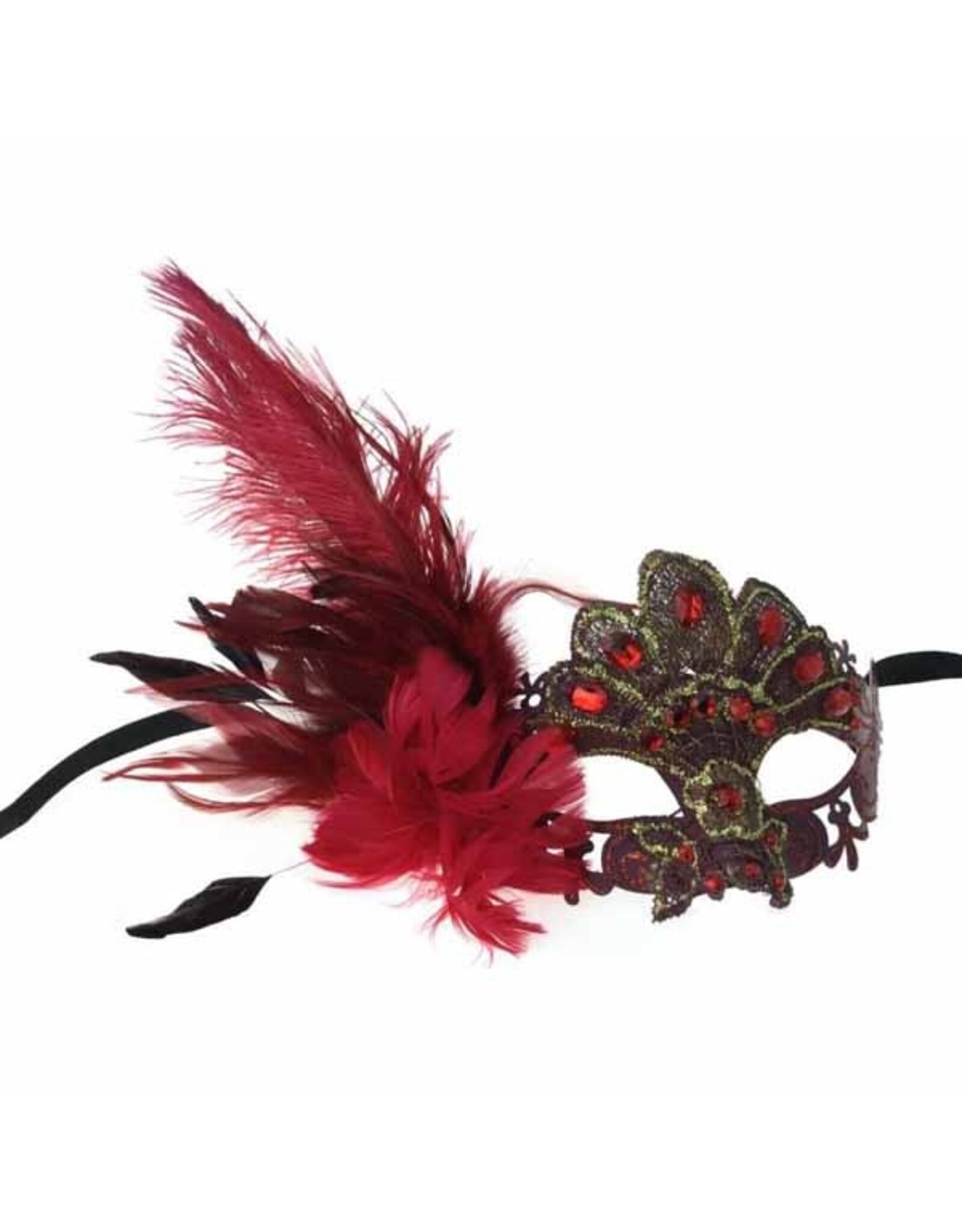 KBW Gem Feather Mask - Burgundy and Red