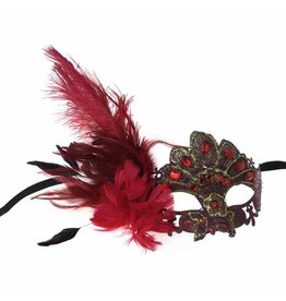 KBW Gem Feather Mask - Burgundy and Red