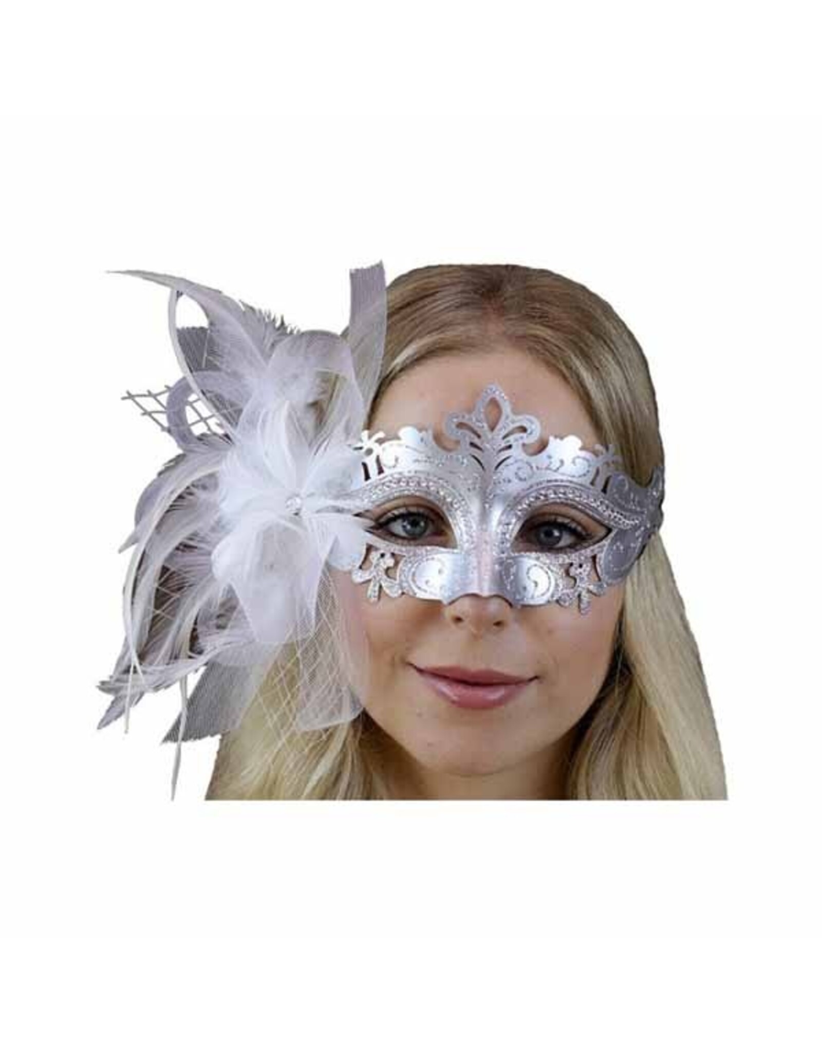KBW Feather Masquerade Mask - Silver