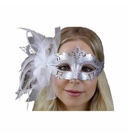 KBW Feather Masquerade Mask - Silver
