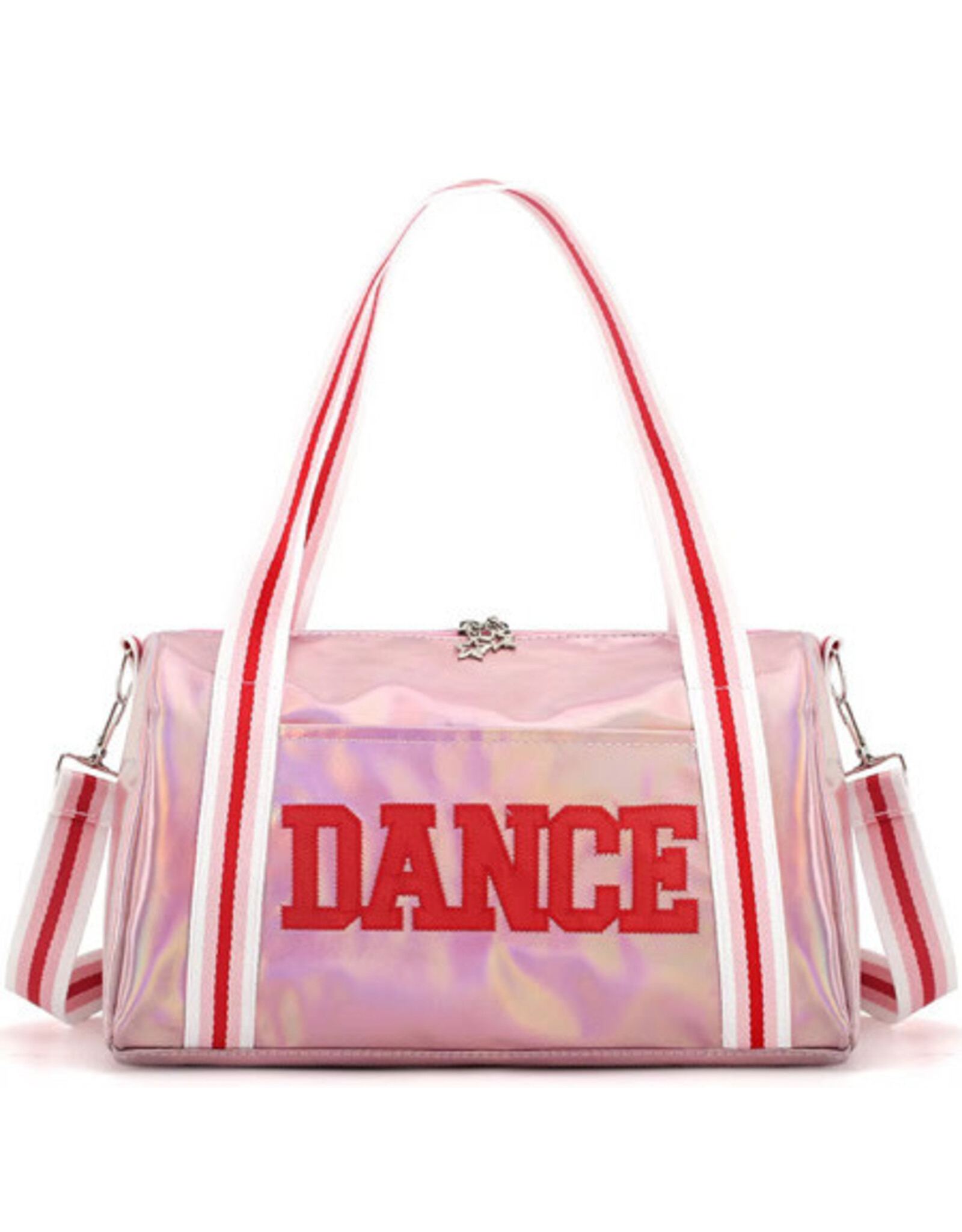 Kissed by Glitter Pink Bag with Striped Handles