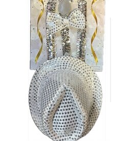 HM Smallwares 3 Piece Sequin Suspenders - Silver