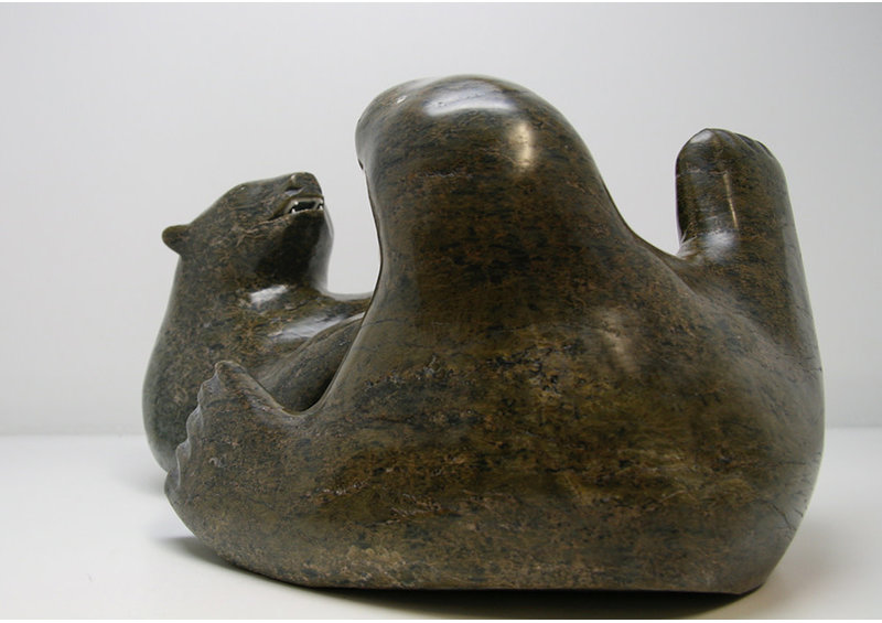 7623 Walrus and bear fighting by Tony Oqutaq