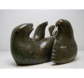 7623 Walrus and bear fighting by Tony Oqutaq