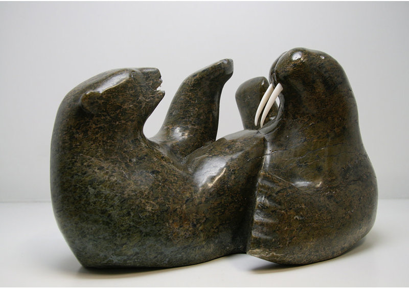 7623 Walrus and bear fighting by Tony Oqutaq