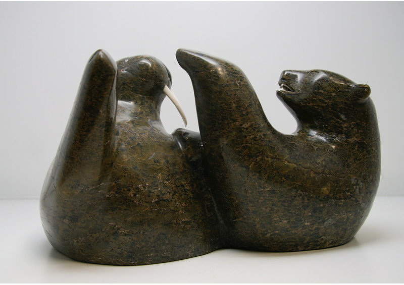 7623 Walrus and bear fighting by Tony Oqutaq