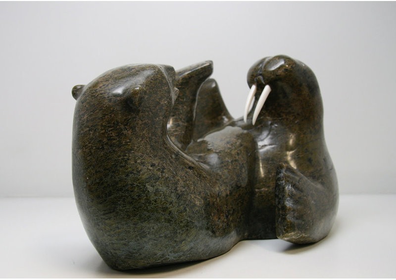 7623 Walrus and bear fighting by Tony Oqutaq