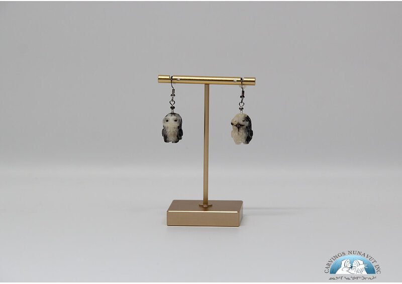 24876 Musk ox horn owl earrings by Elisha Ipeelee