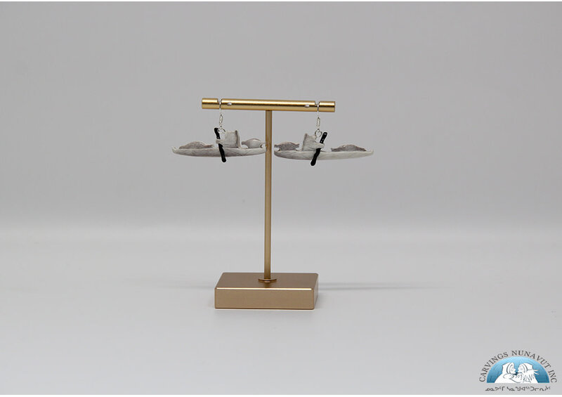 24877 Caribou antler qajaaqti earrings by Norman Nowdluk