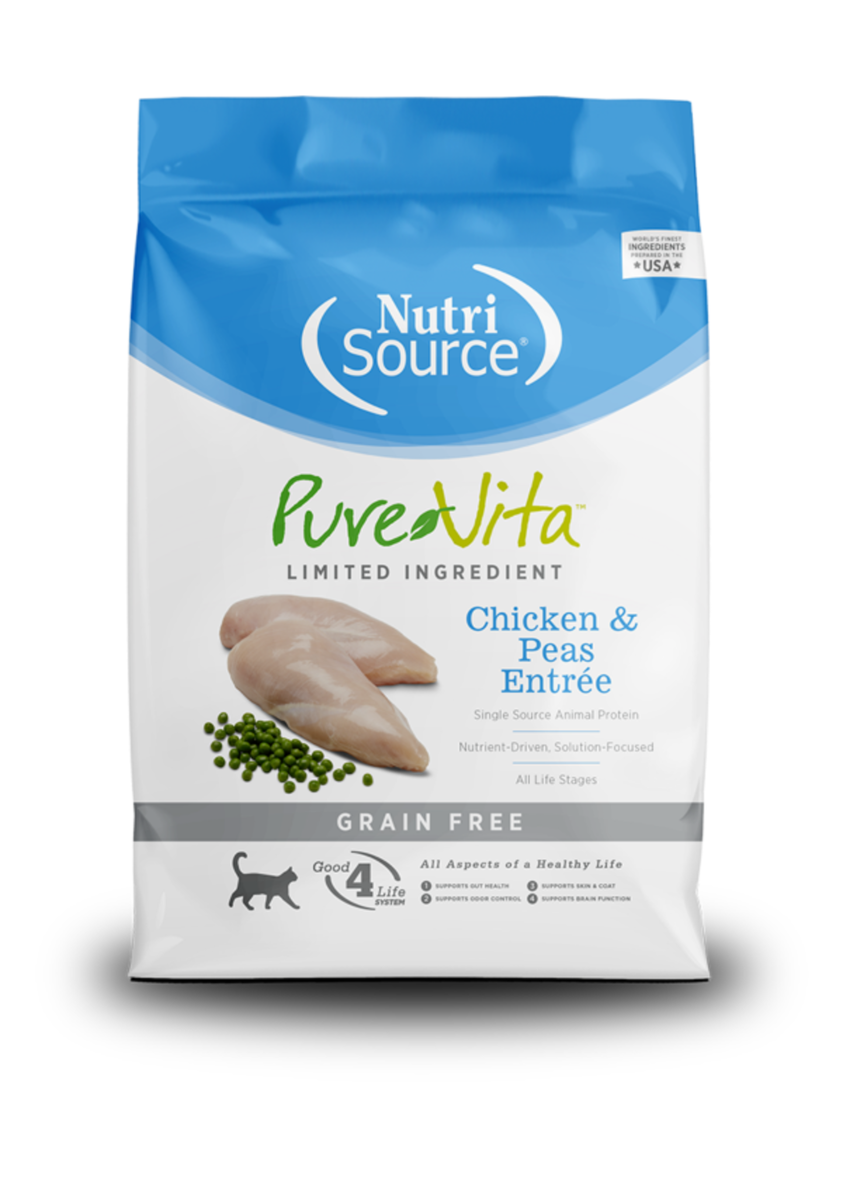 NutriSource PureVita sans grains nourriture sèche pour chat au poulet et pois