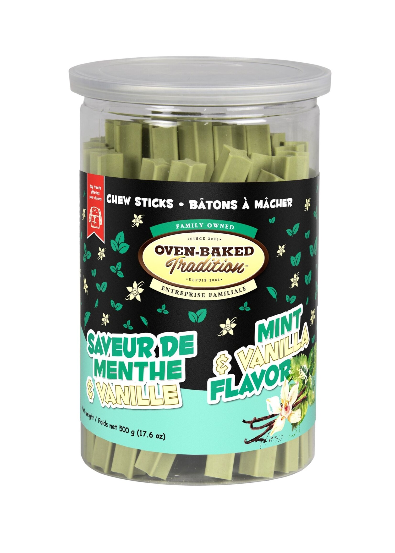 Oven Baked Tradition Bâton à mâcher à saveur de menthe et vanille, 500 g OBT