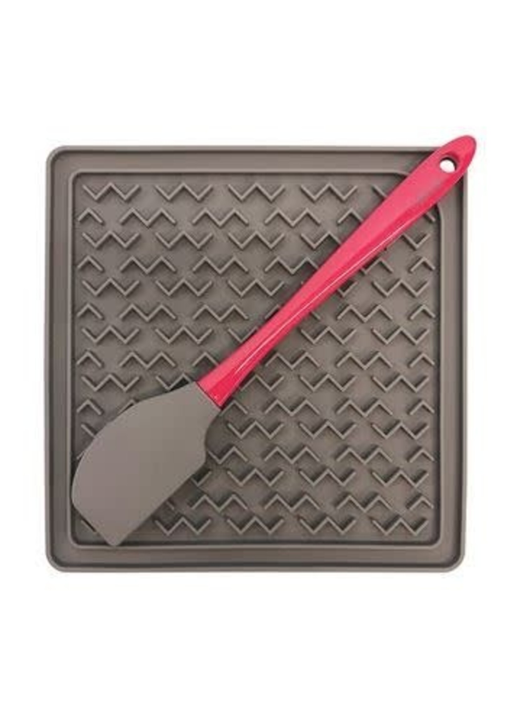 Messy Mutts Messy Mutts tapis d’alimentation thérapeutique en silicone (avec spatule) gris- 8’’ X 8’’