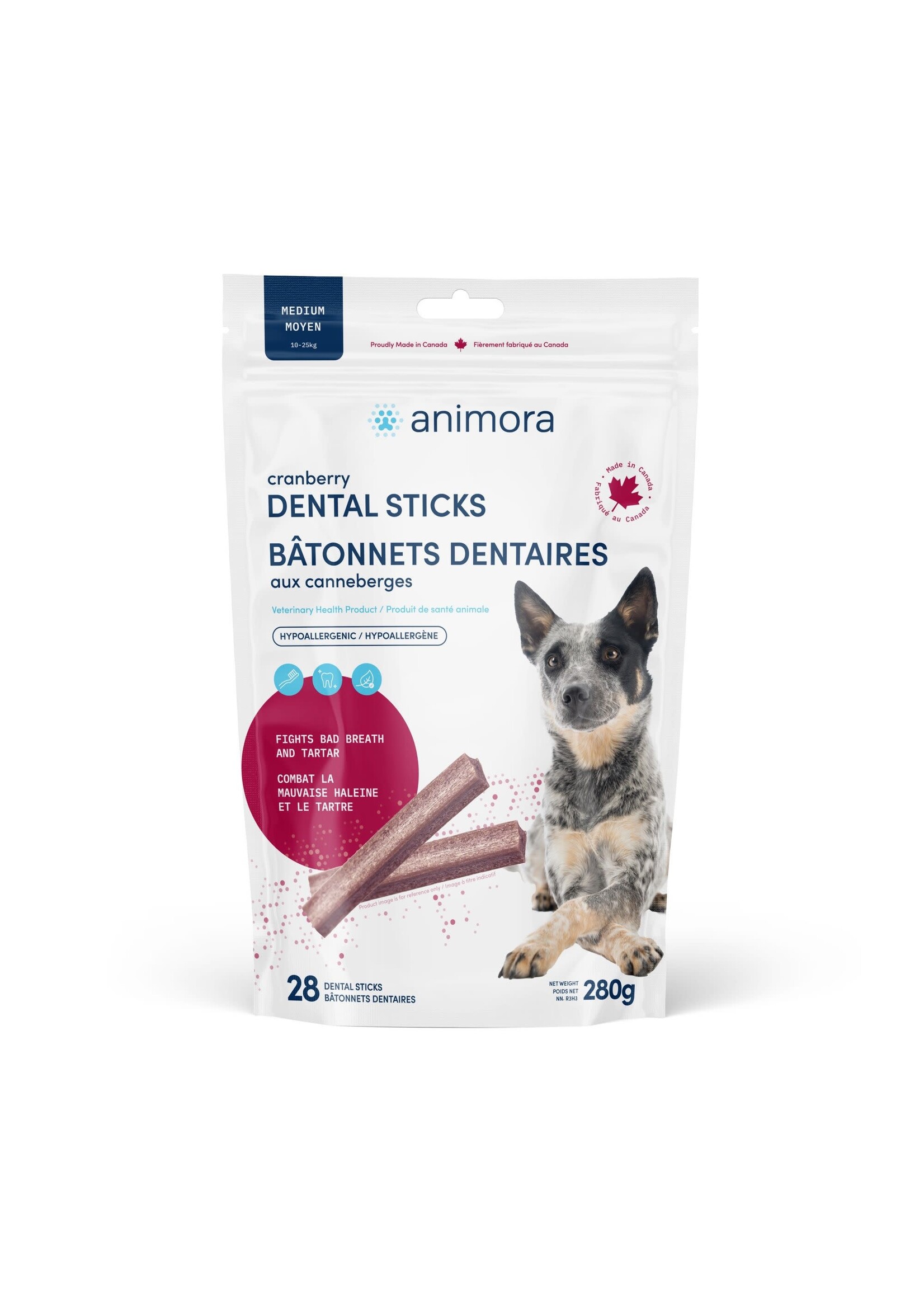 Animora ANIMORA BÂTONNETS DENTAIRES AUX CANNEBERGES POUR CHIEN, MOYEN 28 unités (CS=25) *Nouveau*