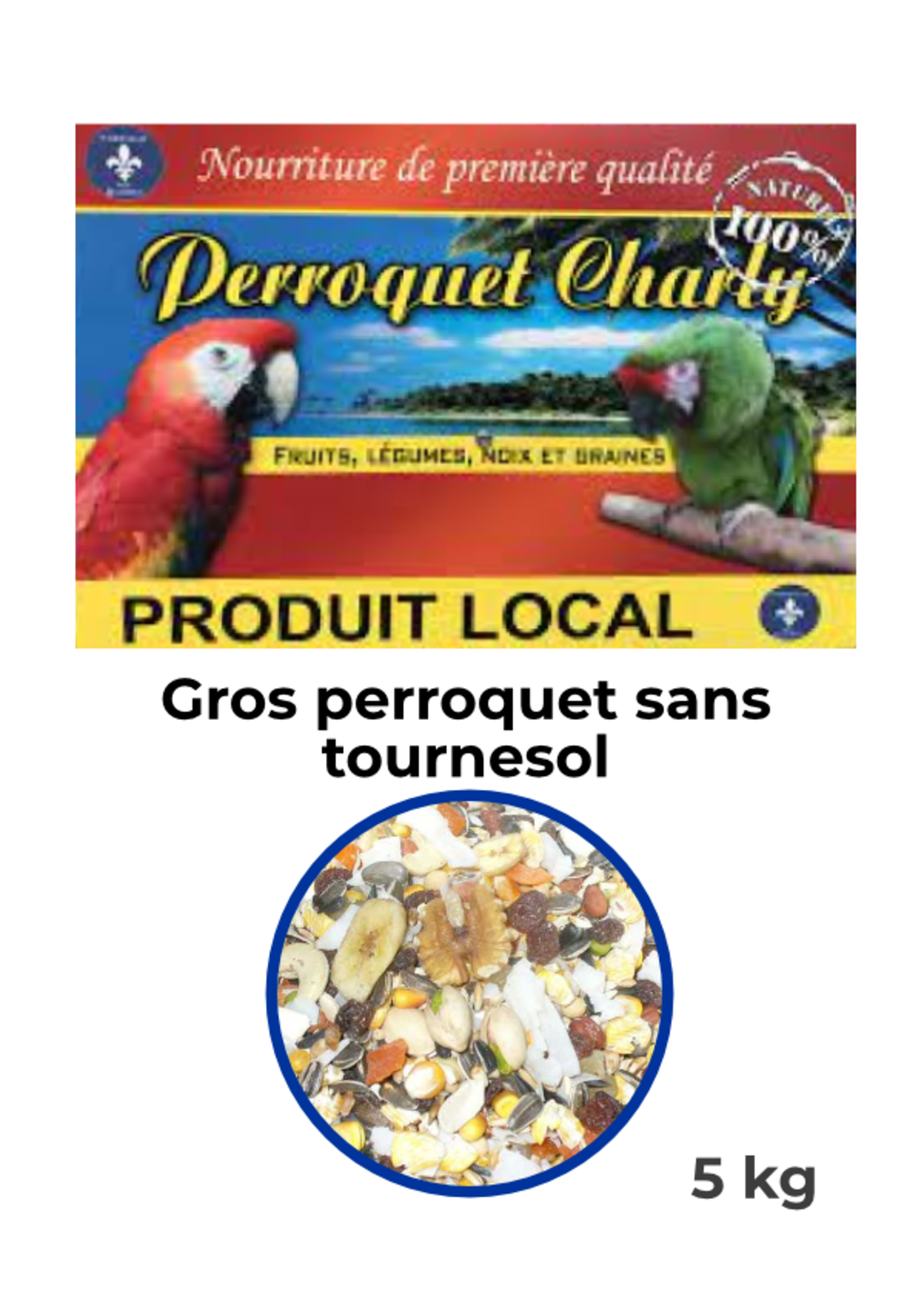 Perroquet Charly PC Nourriture complete fruit & noix gros perroquet sans tournesol, 5 kg