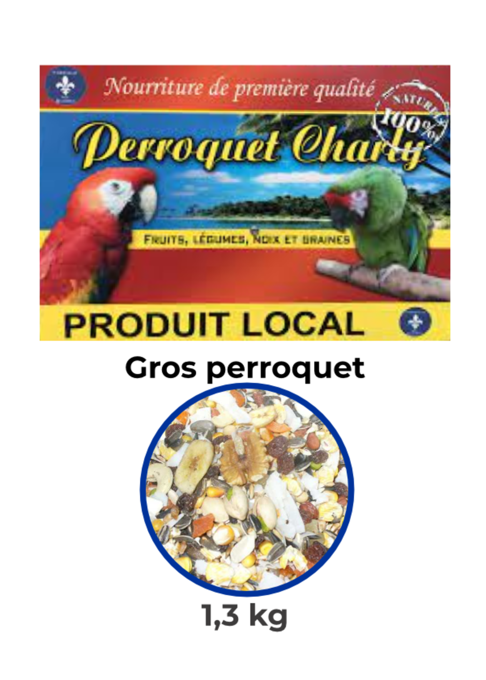 Perroquet Charly PC Nourriture complete fruit & noix gros perroquet, 1.3 kg
