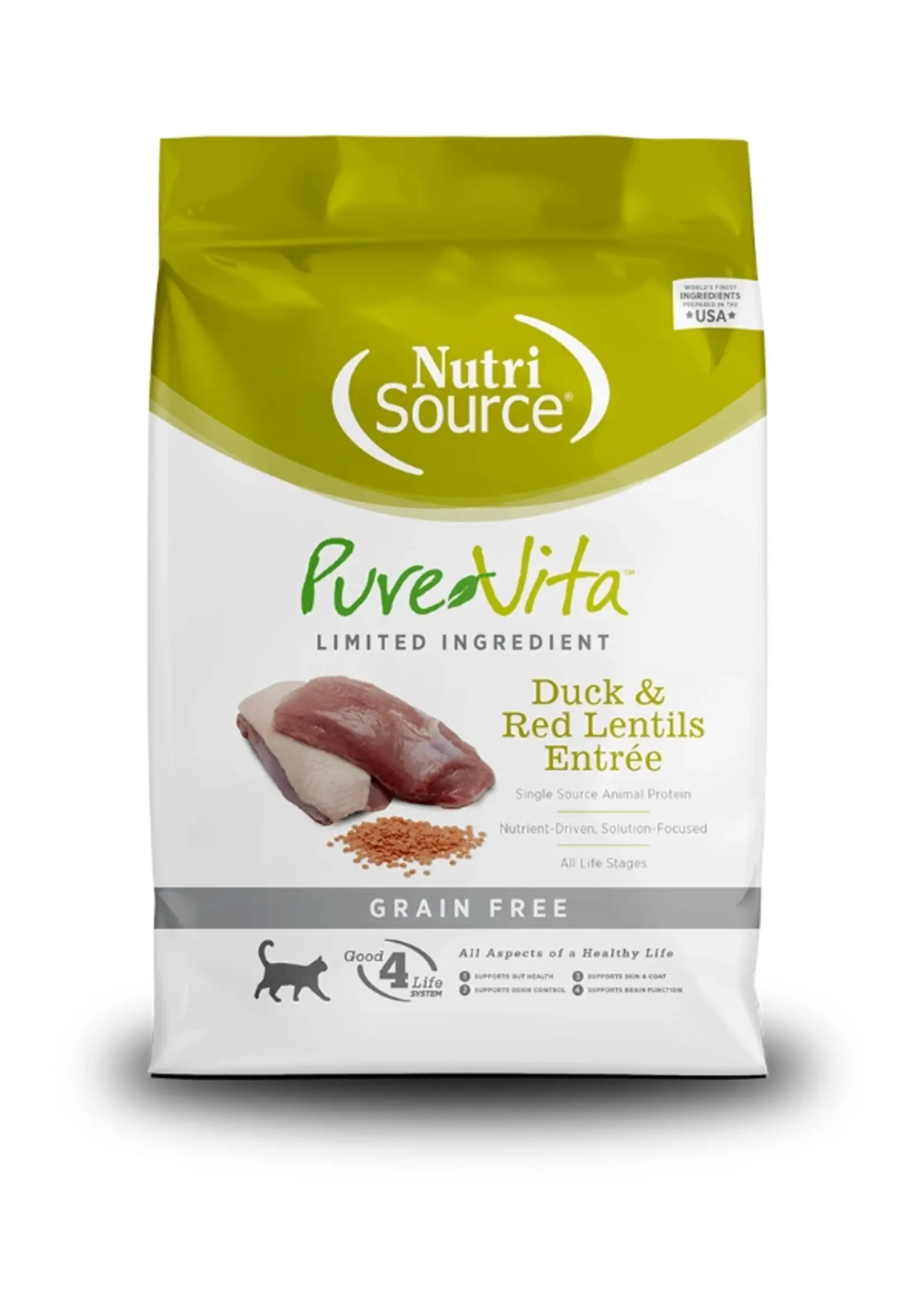 NutriSource PureVita Sans grains nourriture sèche pour chats Canard et lentilles
