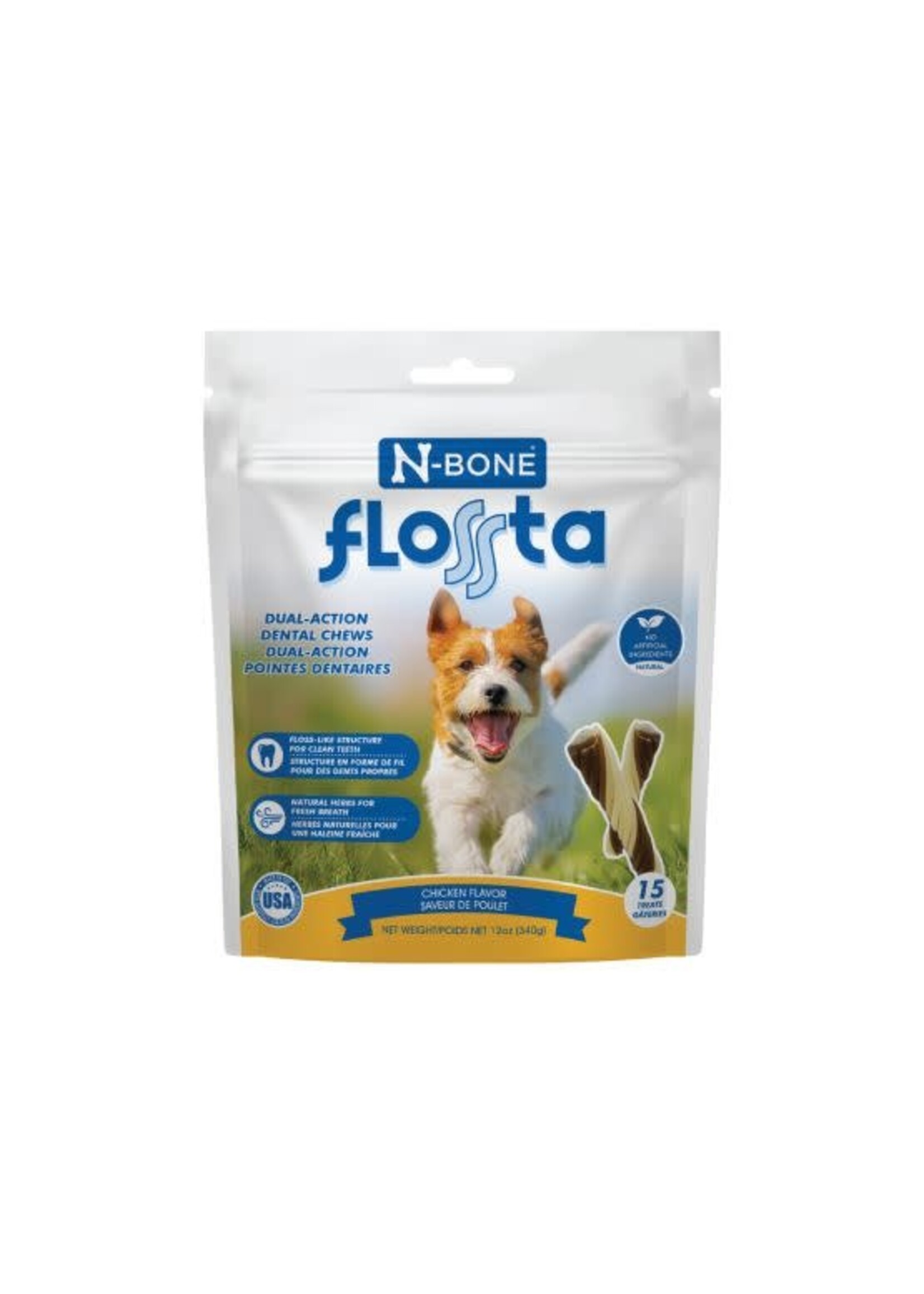 N-bone N-Bonme Flossta gâterie dentaire à mâcher double action, poulet, 15 un/12oz