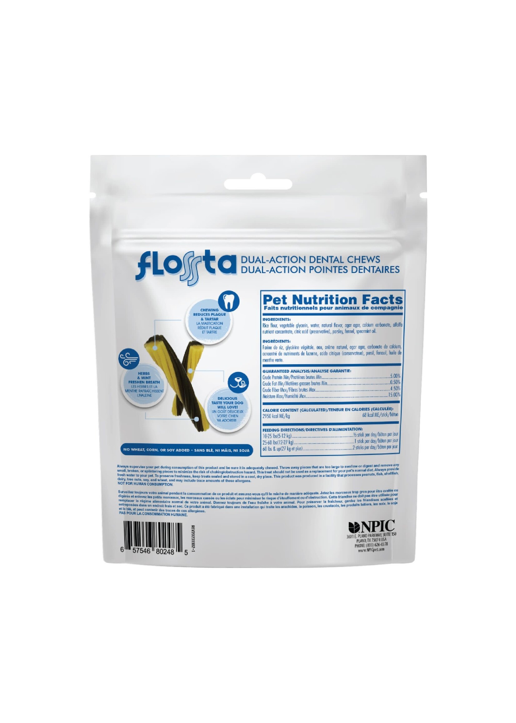 N-bone N-BONE FLOSSTA GÂTERIE DENTAIRE À MÂCHER À DOUBLE ACTION, SAVEUR DE MENTHE, SAC DE 15un/12oz (CS=24)