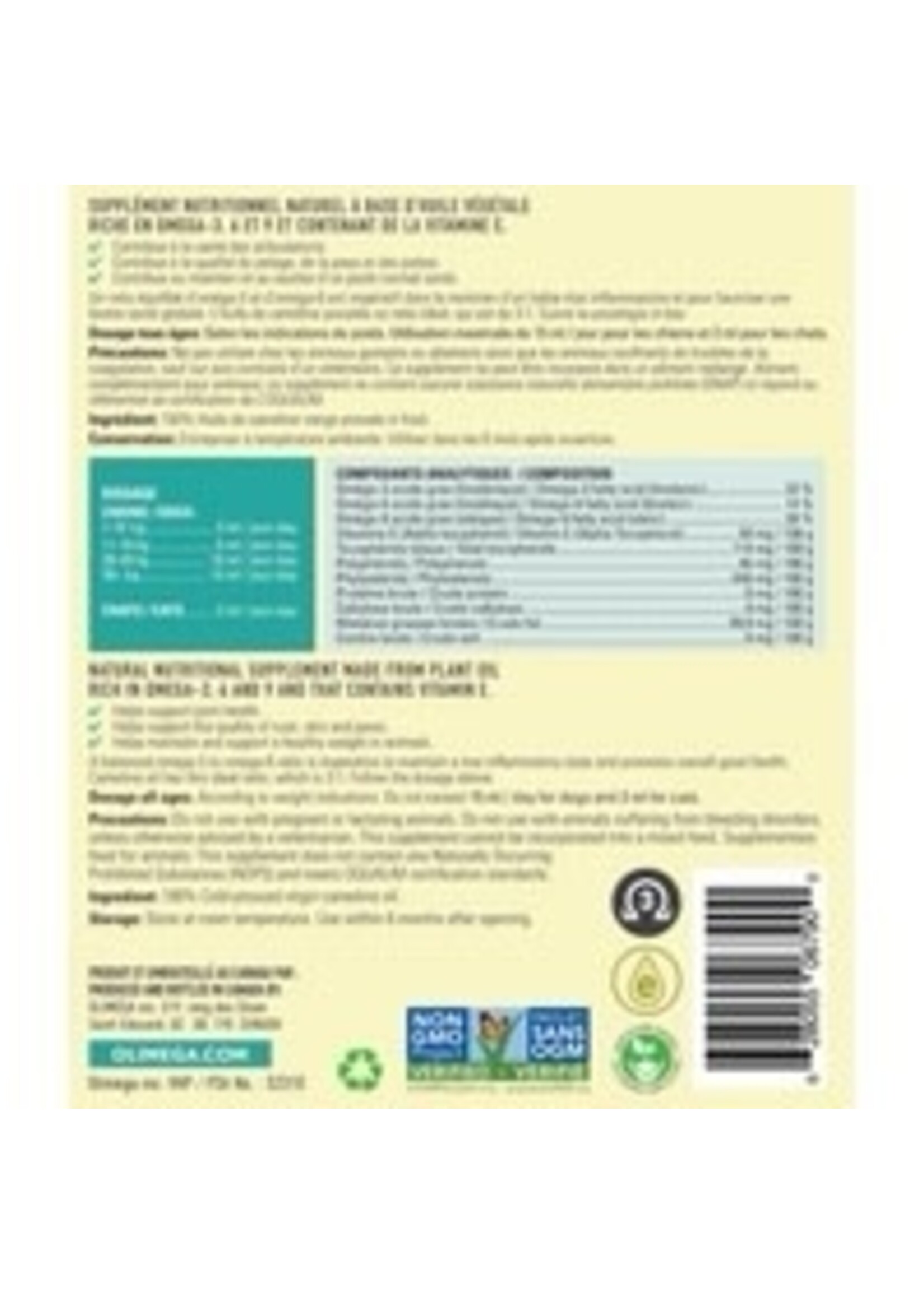 Olimega Huile de Cameline - Supplément chien et chat, Olimega 500 ml