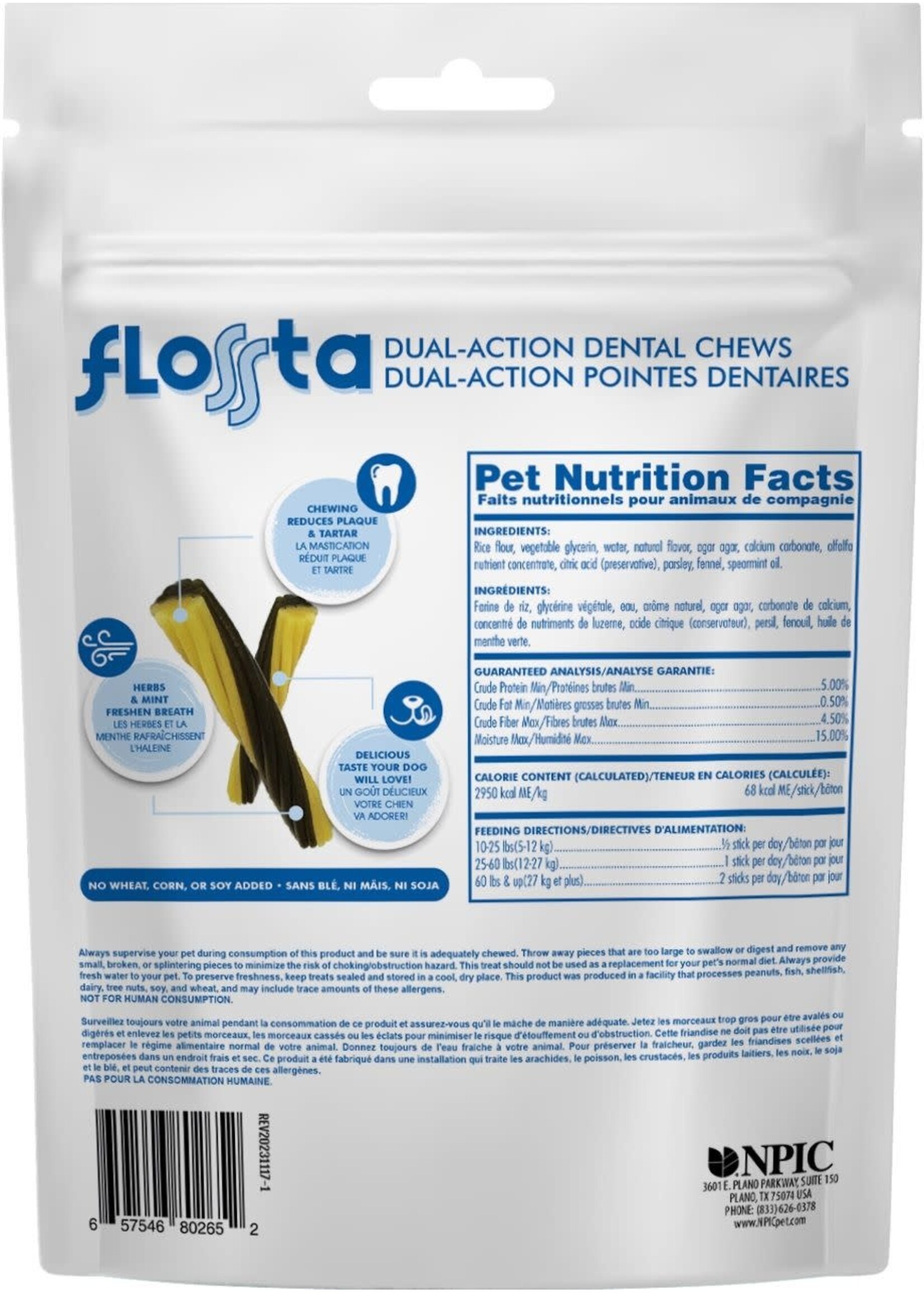N-bone N-BONE FLOSSTA GÂTERIE DENTAIRE À MÂCHER À DOUBLE ACTION, SAVEUR DE POULET, SAC DE 8un/6.4oz (CS=24)