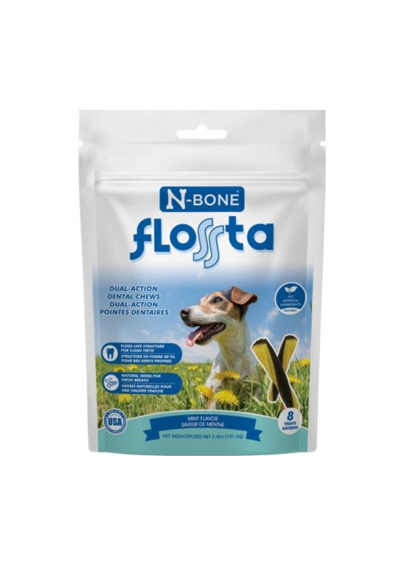 N-bone N-BONE FLOSSTA GÂTERIE DENTAIRE À MÂCHER À DOUBLE ACTION, SAVEUR DE MENTHE, SAC DE 8un/6.4oz (CS=24)