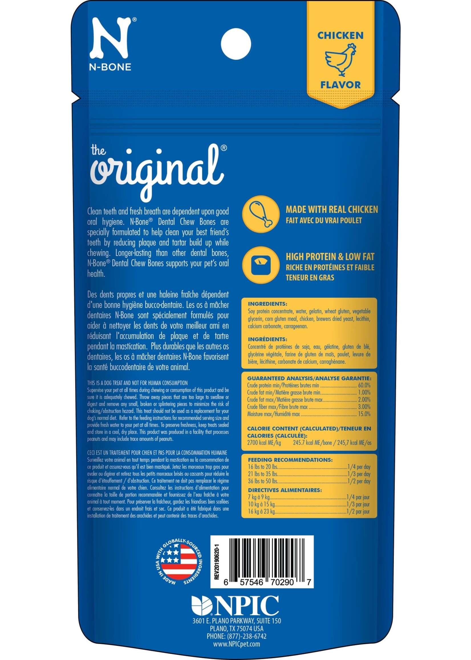 N-bone N-BONE ORIGINAL GÂTERIE POUR CHIEN À SAVEUR DE POULET, LARGE (PQT 2) 7.4oz (CS=48)