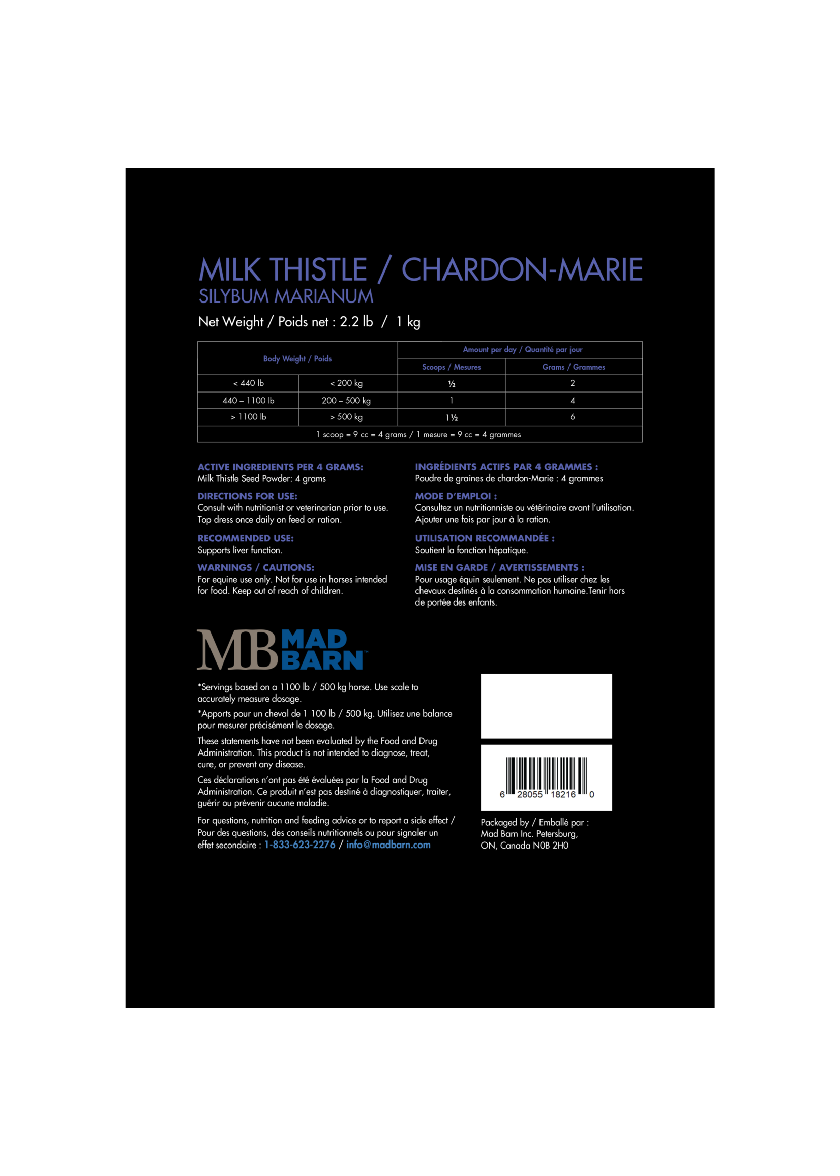 Mad Barn Charbon- Marie chevaux, mad barn 1 kg