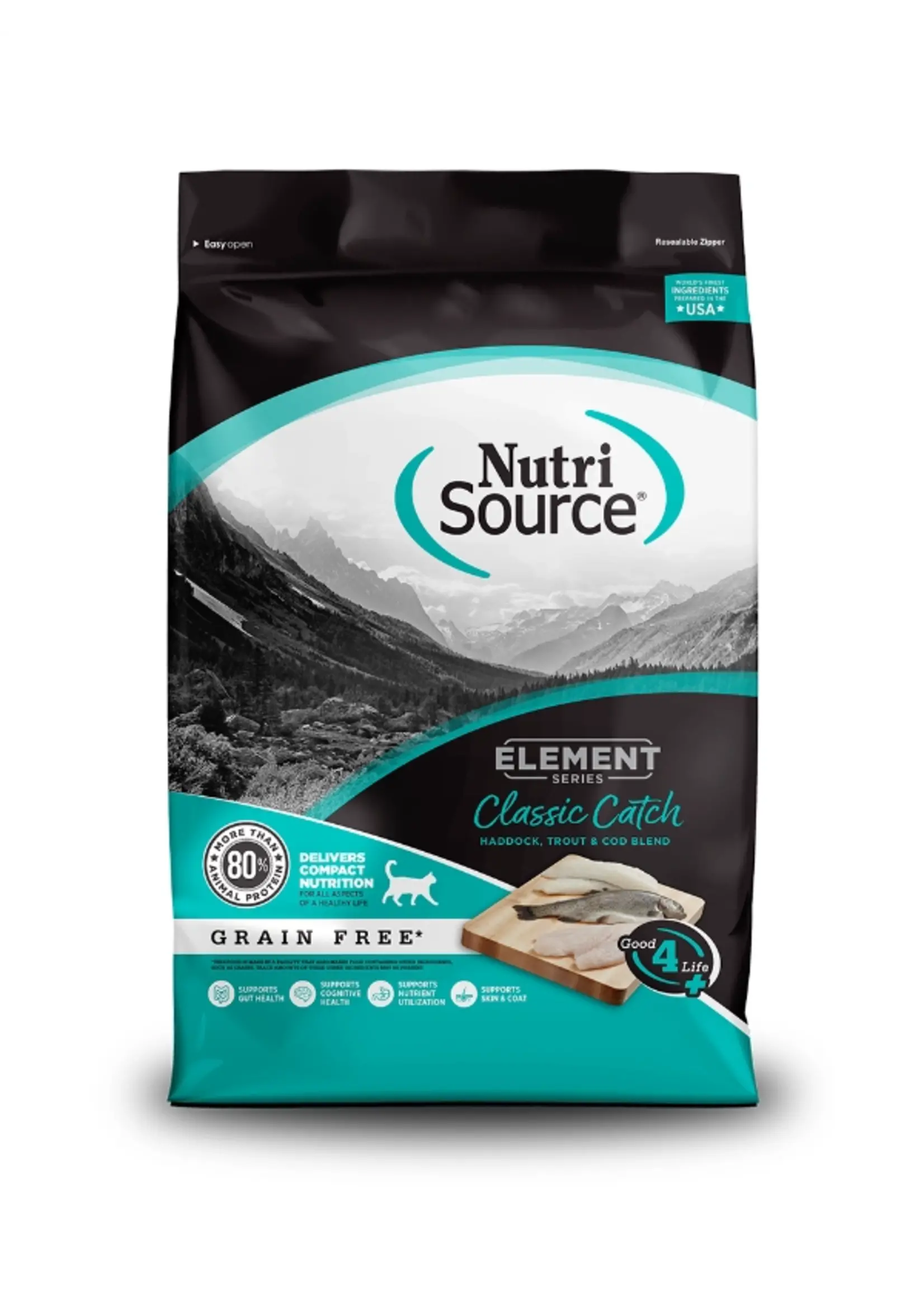 NutriSource Élement Classic Catch pour chat (mélange aiglefin, truite et morue)