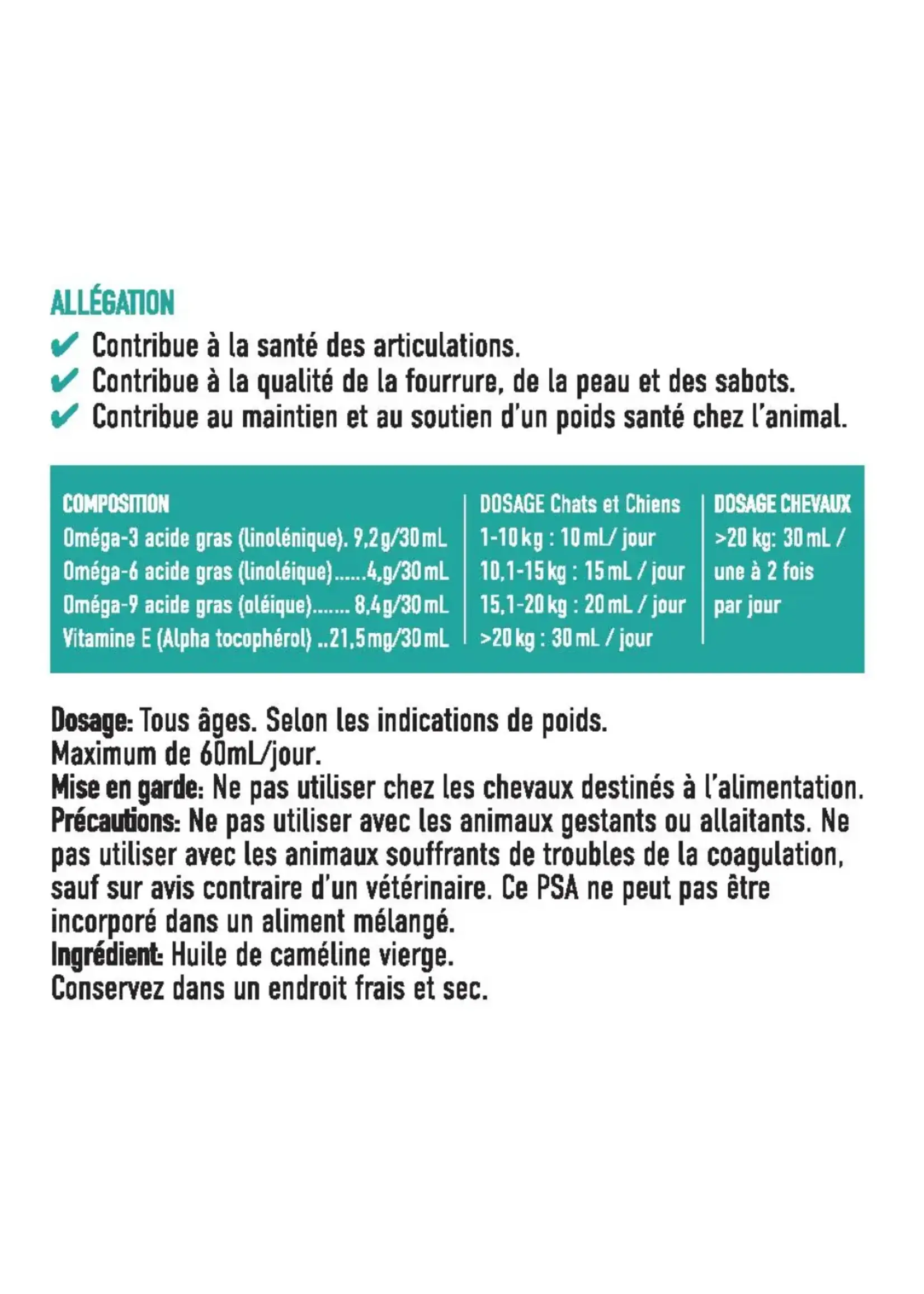Olimega Huile de Cameline (Olimega) chevaux 4L sans pompe