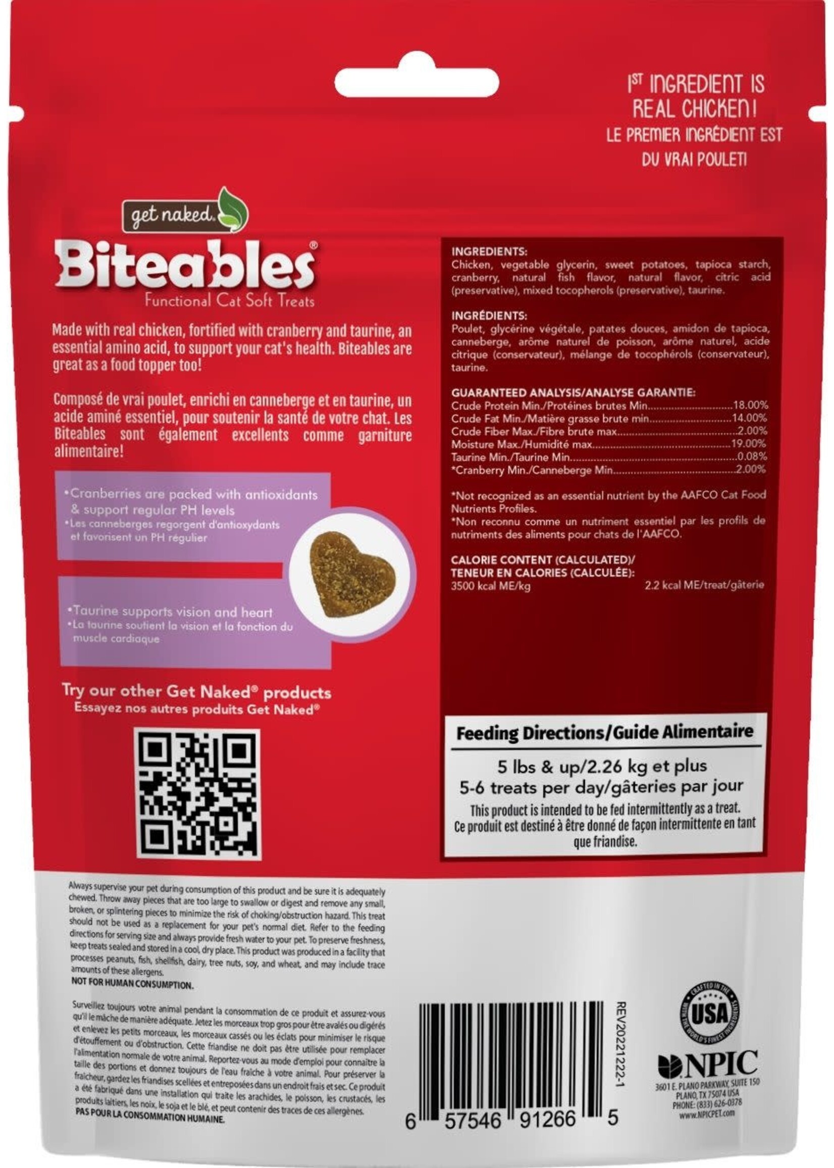 Bone-A-Mints GET NAKED "BITEABLES" CHAT EN SANTÉ PLUS, GÂTERIES TENDRES, SANS GRAINS 3oz (CS=6) **