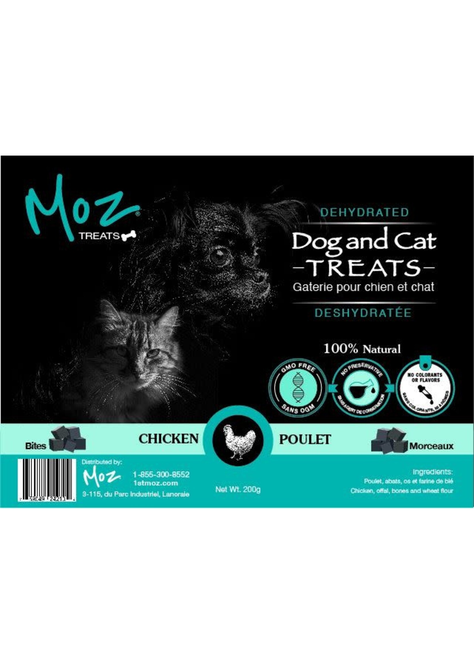 1st moz MOZ PET GÂTERIES DÉSHYDRATÉES POUR ANIMAUX - MORCEAUX DE POULET 200gr (CS=25)