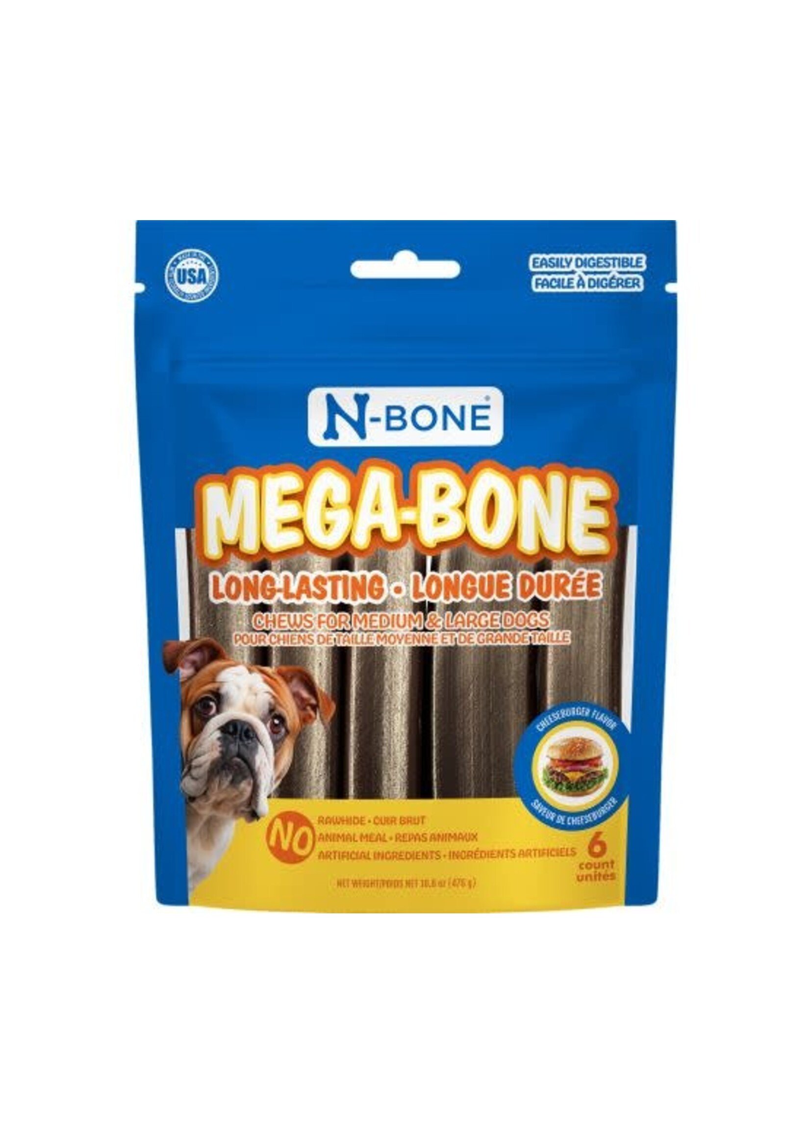 N-bone N-bone Mega-bone Bâtonnet à Mâcher Longue Durée, Hamburger Au Fromage (pqt 6) 16.8oz