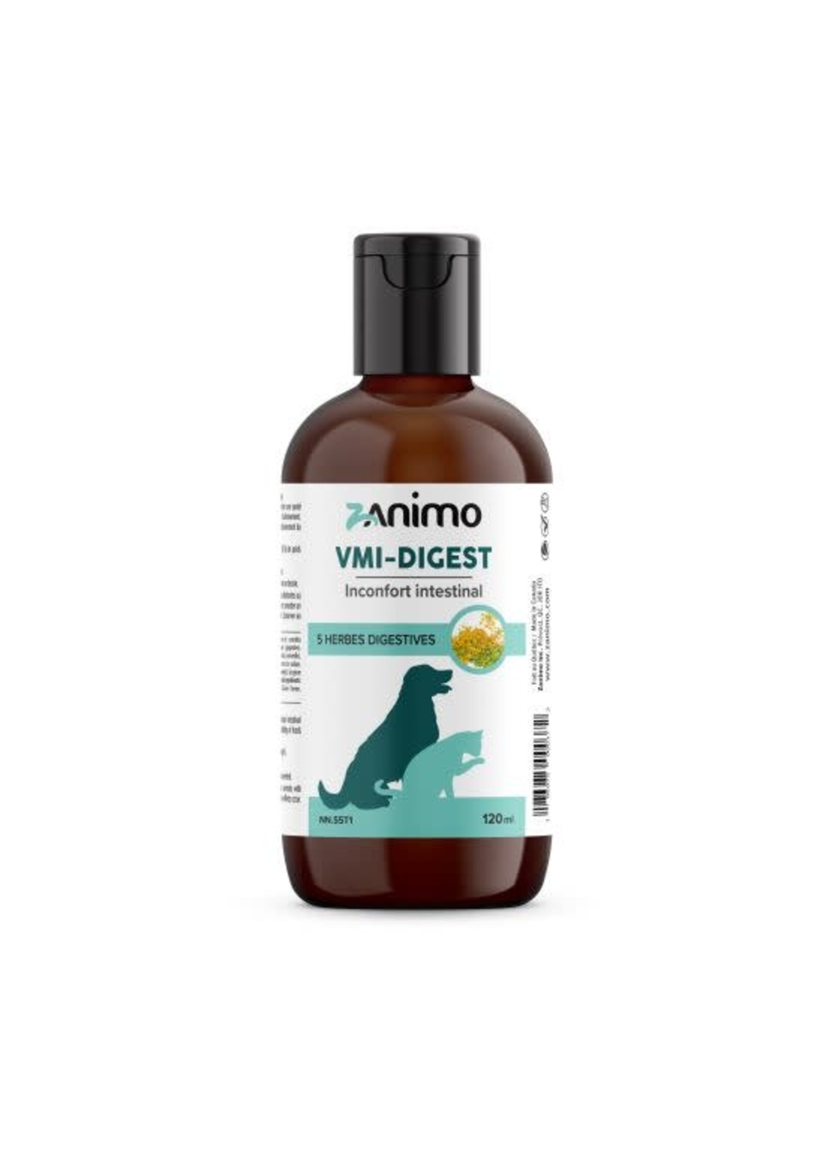 Zanimo Zanimo Vmi-digest, Inconfort Intestinal - 5 Herbes Digestives, Pour Chien Et Chat 120ml