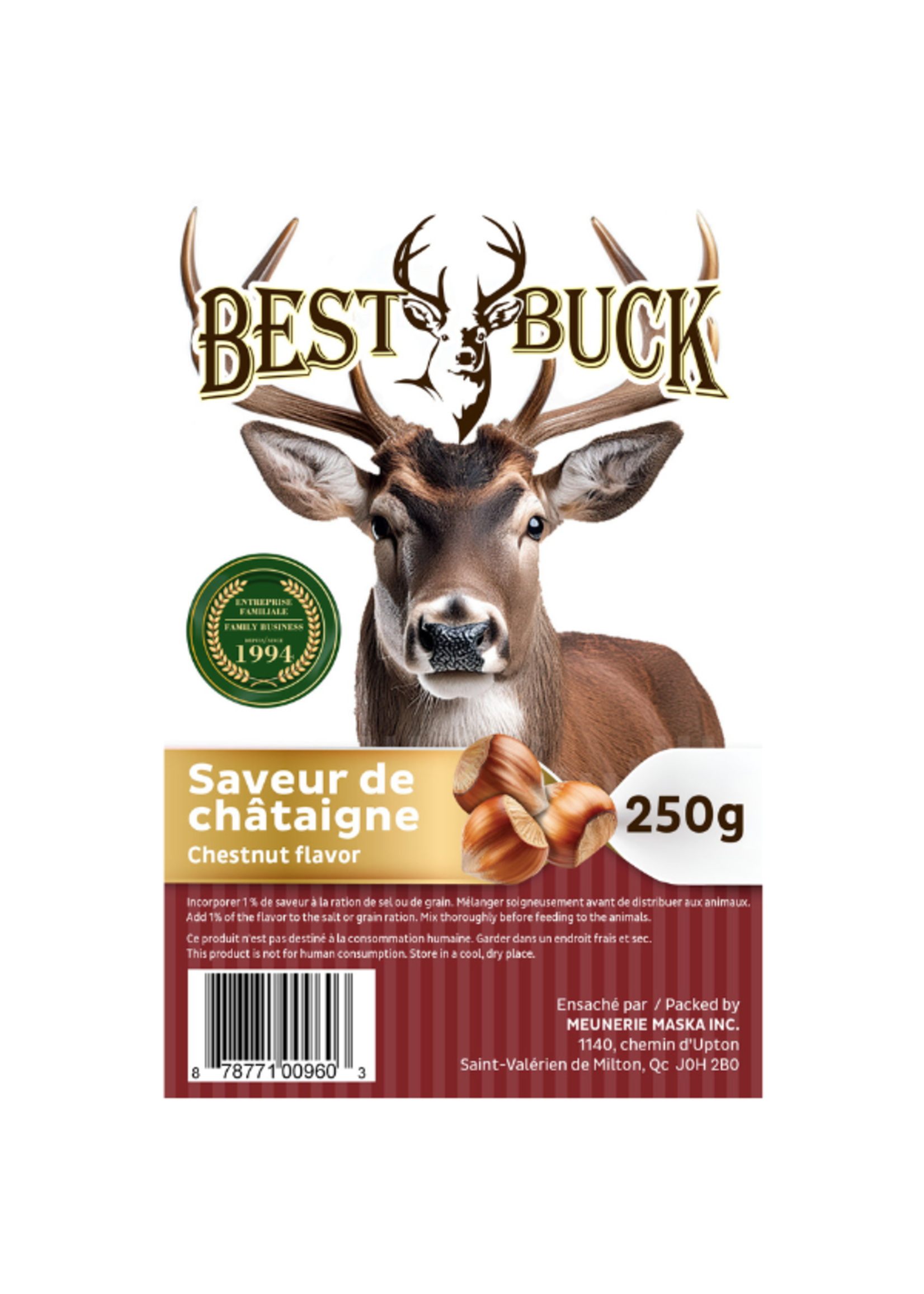 Best Buck Saveur de châtaigne pour grain ou saline | Chasse | Best Buck, 250 gr
