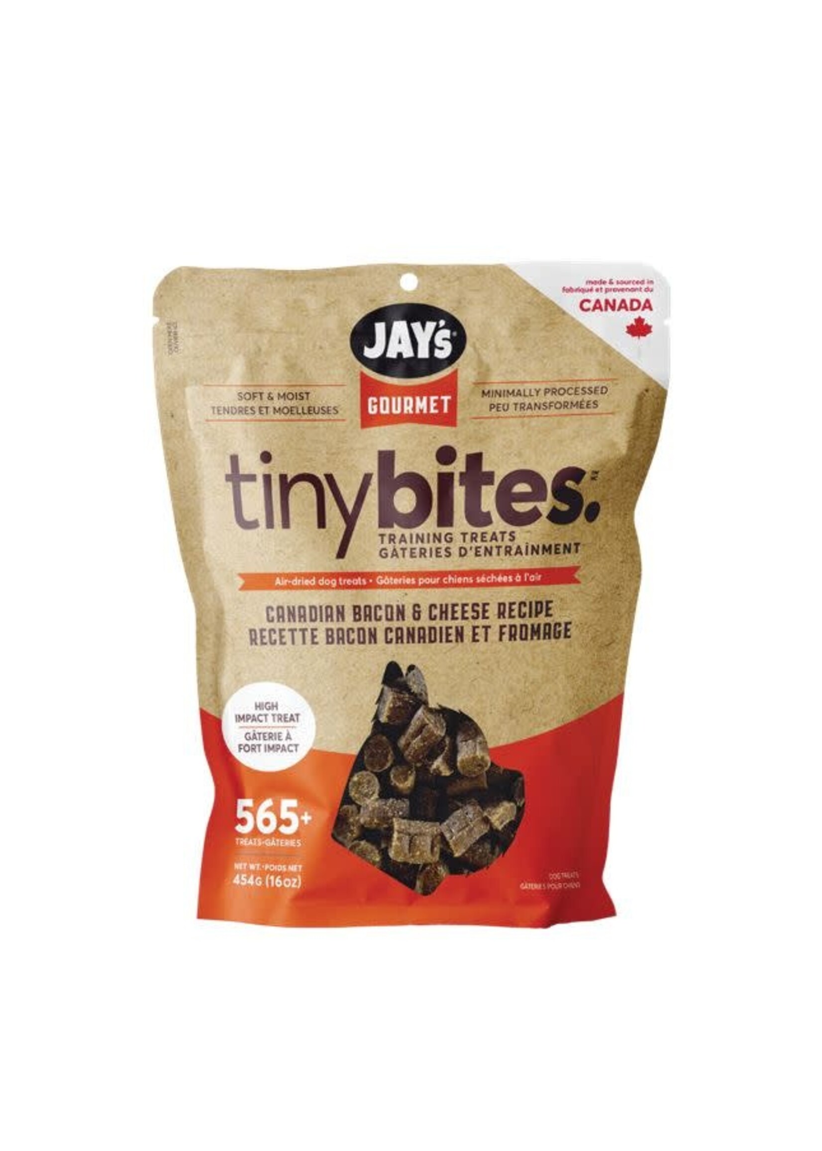 Jay's Jay’s Gourmet, Tiny bites, gâteries pour chien, bacon Canadien et fromage 454 gr