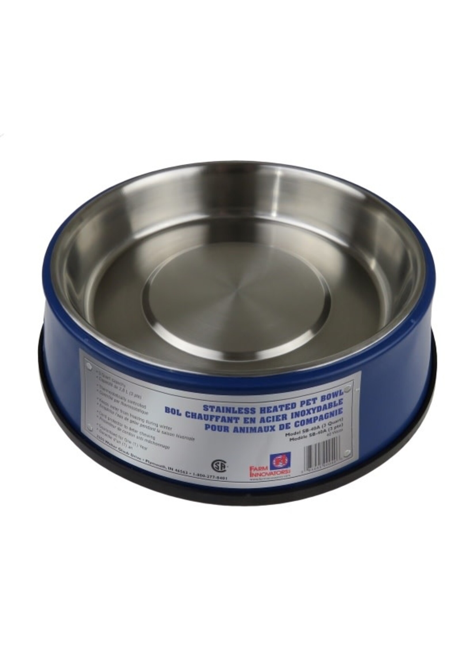 Farm Innovators Bol chauffant 2,8 litres (96 onces) avec couverture en acier inoxydable