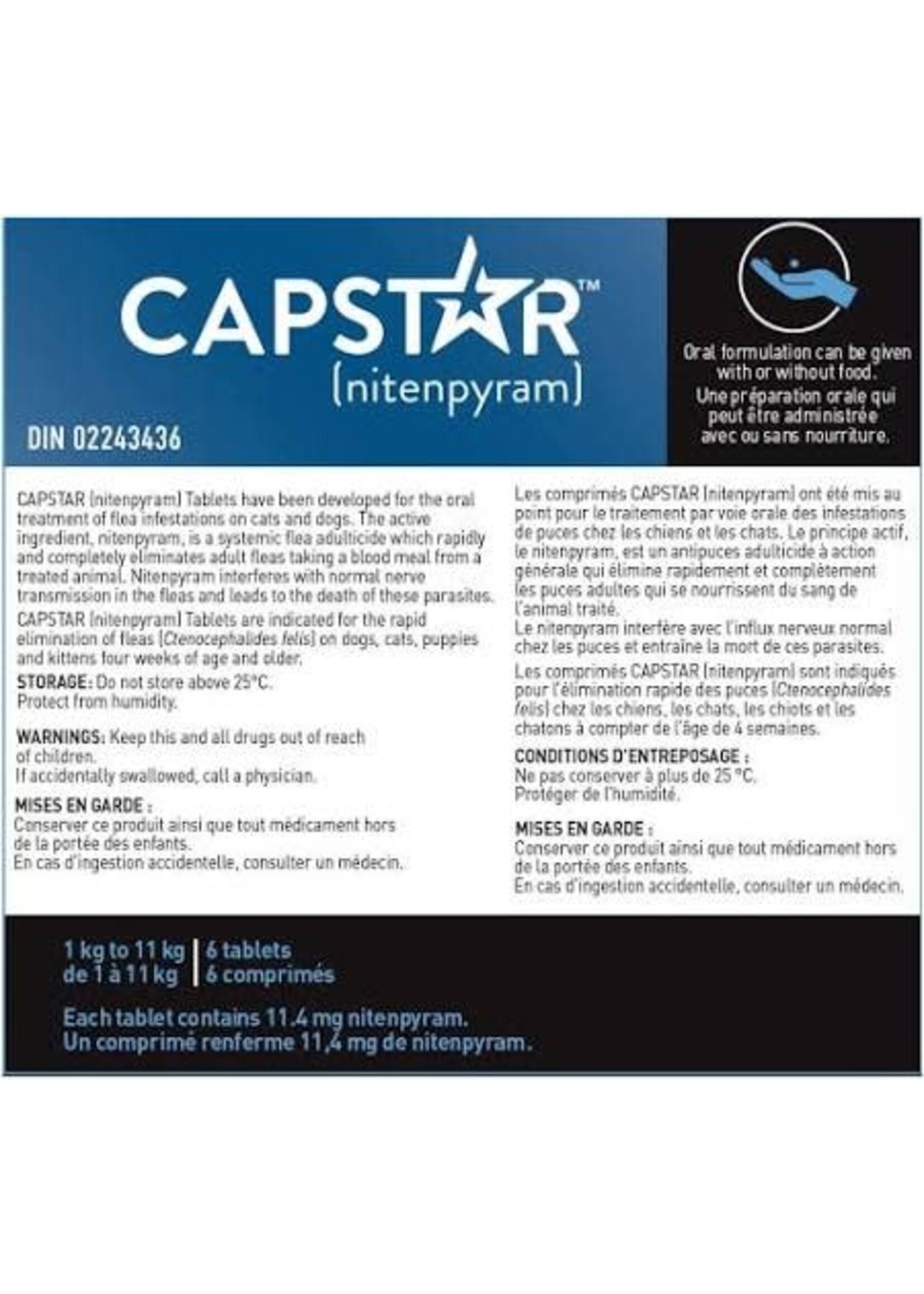 Capstar Comprimés oraux Capstar anti-puces- Pour chiens/chats 1 kg a 11kg, 6 comprimés