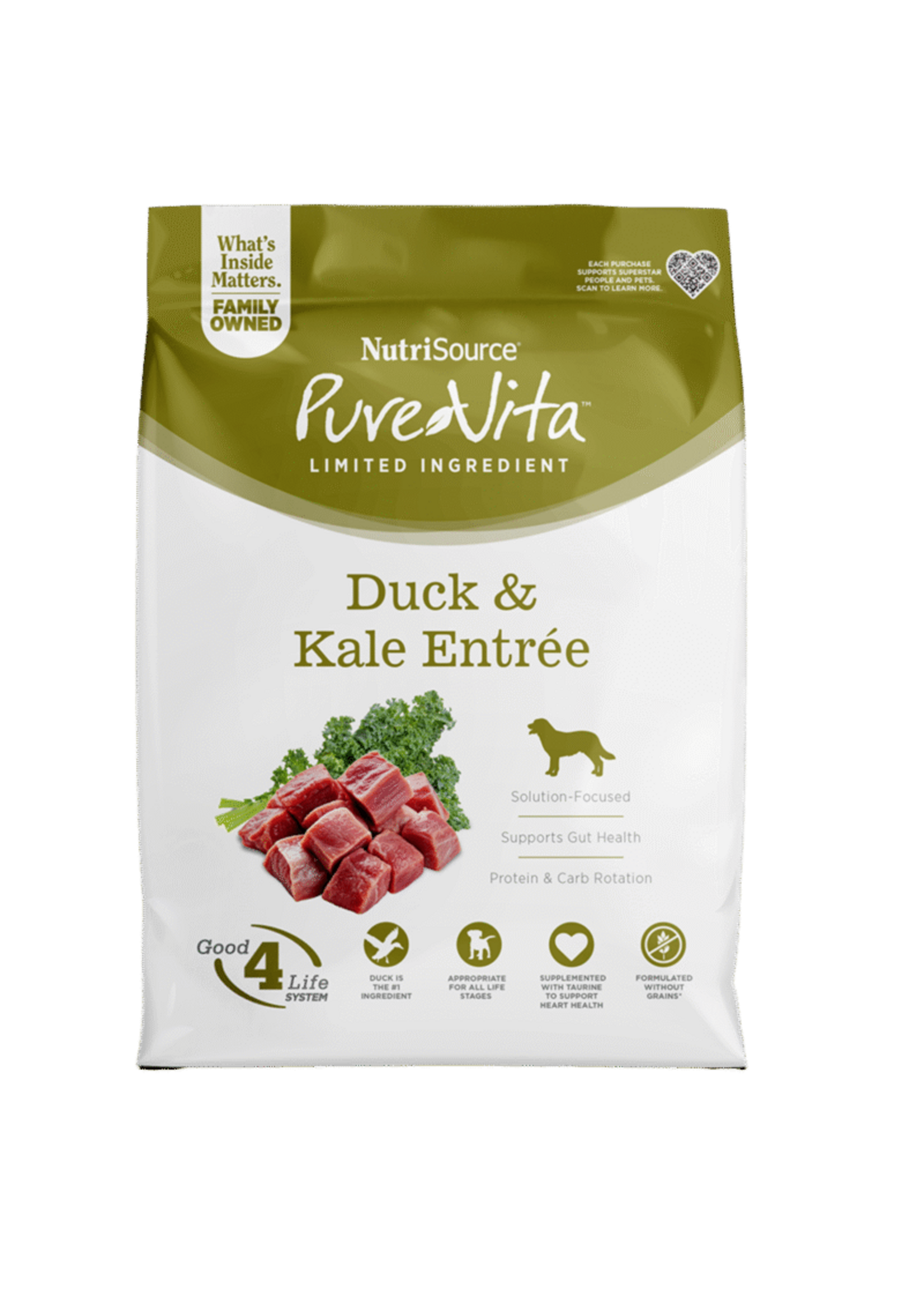 nutri source Nourriture sèche pour chien | Canard et chou frisé | Sans grains | Pure-Vita 1.81kg
